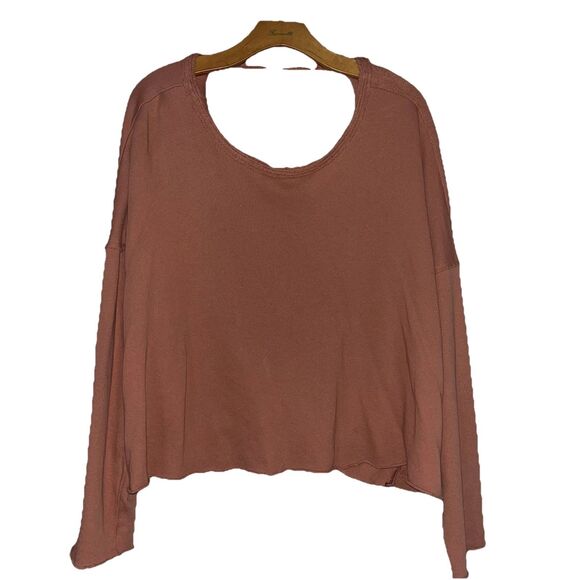 Aerie Twist Open Back Relaxed Fit Semi Cropped Sweatshirt,‎ SZ S Burnt Orange - Picture 1 of 11